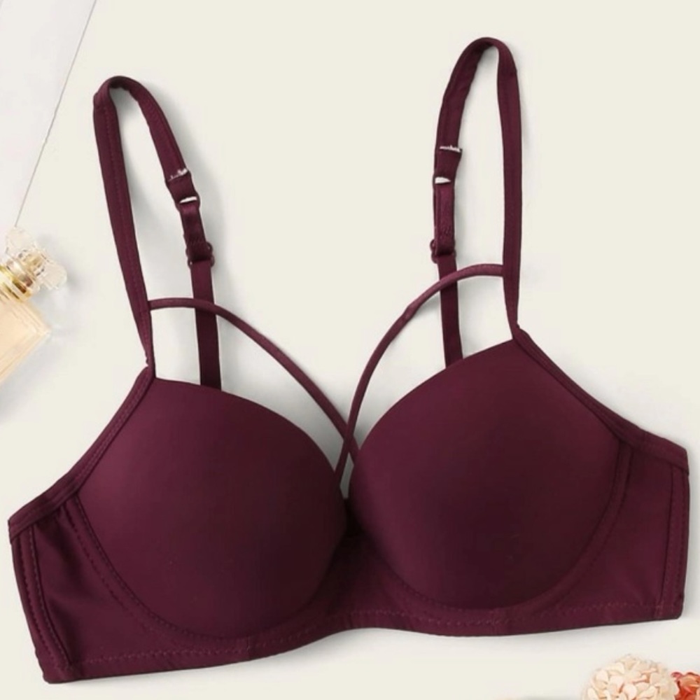SHEINF Maroon Crisscross Top Push Up Bra, Medium